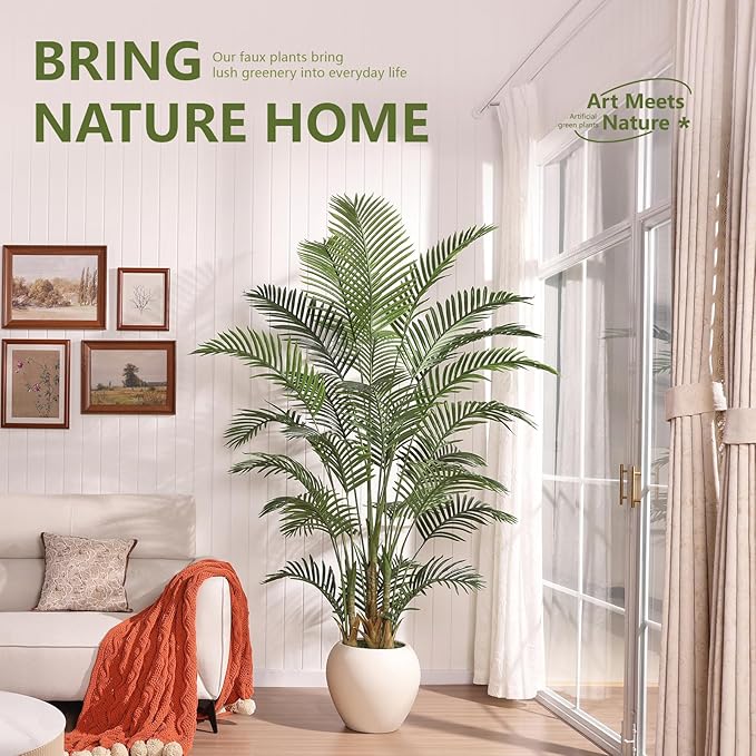 Verinatural Artificial Palm Tree Plant - 7FT Tall Fake Tree with Realistic Look & UV Protection - Large Indoor Outdoor Faux Floor Plant for Home Office Decor