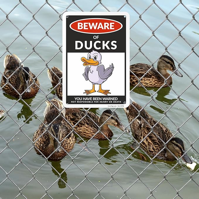 SmartSign Funny Beware Of Ducks Warning Sign - 10"x7", 40 mil Laminated Rust-free Aluminum - Metal Signs for Wall Decor, Outdoors, Patio, Gifts, Cafe - Ducks Theme, Made in USA