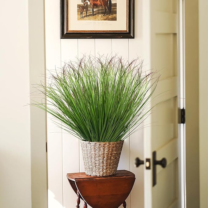 LUZOGA 12Pcs Artificial Grass Plants, Faux Shrubs Wheat Grass, Artificial Tall Grass Fake Plants for Outdoor Decor,Artificial Greenery Stems Weed for Room Indoor Home Decor（Green Red Tail）