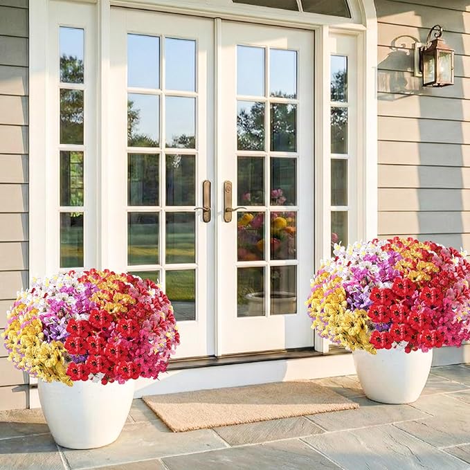 22 Pack Artificial Flowers Outdoor, Faux Silk Flowers for Outdoors Outside Front Porch Hanging Planter Window Box Garden Decoration(Multi-Colour)