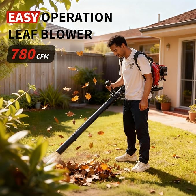 52CC Backpack Blower, 2.2-HP 2-Cycle Gas Leaf Blower with 780 CFM & 270 MPH, Backpack Leaf Blower, Powerful Clearing Performance for Wet Leaf & Debris Clean & Snow Removal