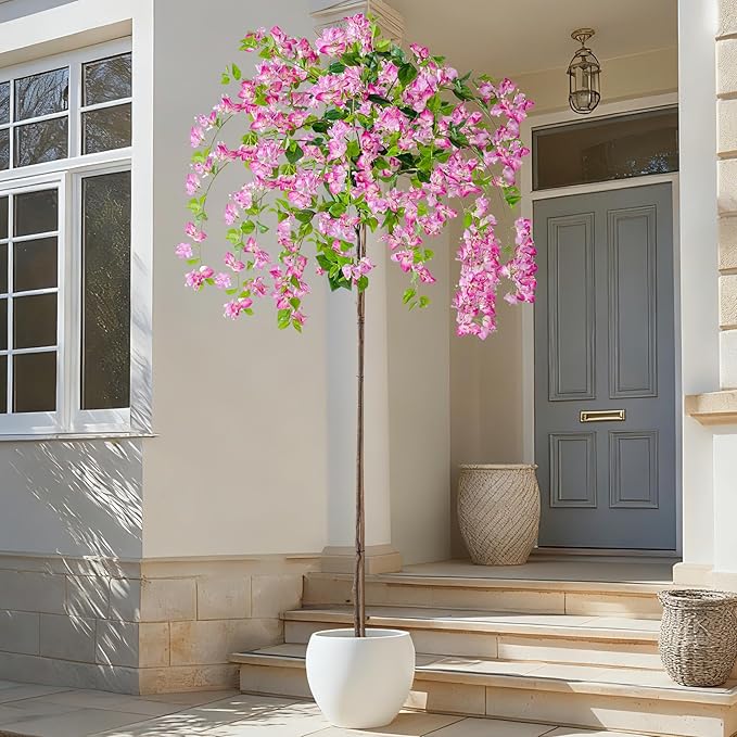 6FT Artificial Bougainvillea Tree Artificial Tree Tall Potted Fake Bougainvillea Trees for Outdoor Indoor Lifelike Potted Faux Plants with Wood Trunk and Flowers Office Wedding Home Decor