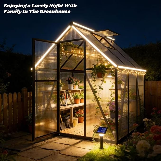6 x 6 FT Greenhouse for Outdoors, Polycarbonate Greenhouse with Quick Setup Structure and Roof Vent, Aluminum Large Walk-in Green House for Outside Garden Backyard, Dark Gray