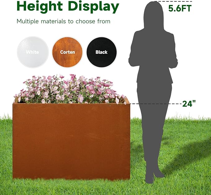 GZLVSOW Corten Steel Metallic Heavy Planter 36" x 15" x 24" for Outdoor Plants Metal Outdoor Planter Spliced Flower Box with Partitions for Outside,Indoor,Garden (Corten, 36 * 15 * 24)