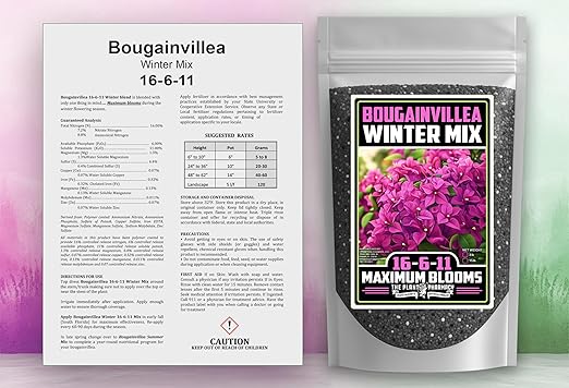 Fertilizer Commercial Grade | Bougainvillea Winter Mix 16-6-11 | 1 Pound | Custom Professional Mix | Cold-Season Bloom Formula | Controlled Release Nutrition | Micronutrients | Vivid Color & Growth