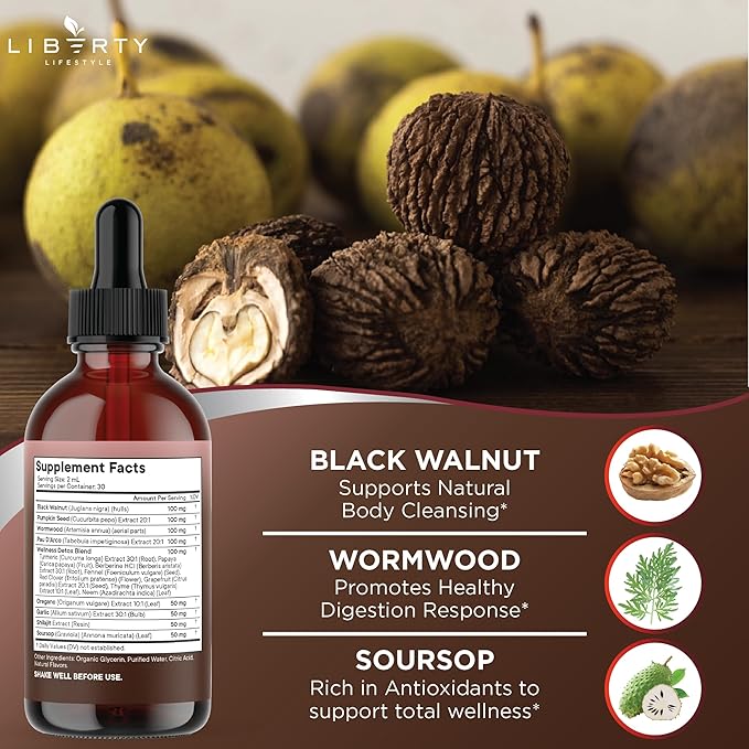 Defend Wormwood Black Walnut Cleanse for Humans Drops Liquid Soursop Garlic Pumpkin Seed PAU D'Arco Oil of Oregano Turmeric Berberine Neem Extract Hull Bark Tincture - 2 OZ