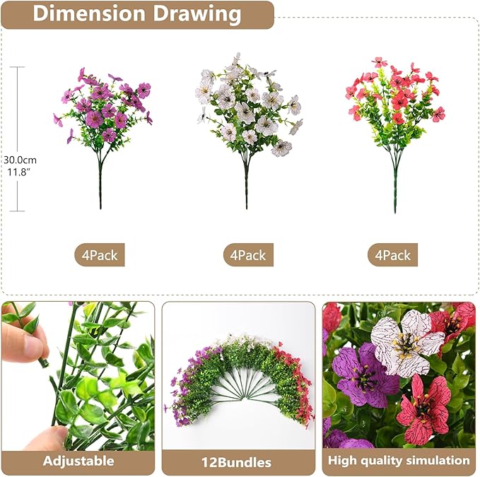 ZFProcess Artificial Flowers Faux Plants Outdoor Fake Flowers Spring Decor,12 Bundles Realistic Plastic Plant Colorful Daisy UV Resistant for Porch Patio Home Yard Garden Window Box Pot Planters