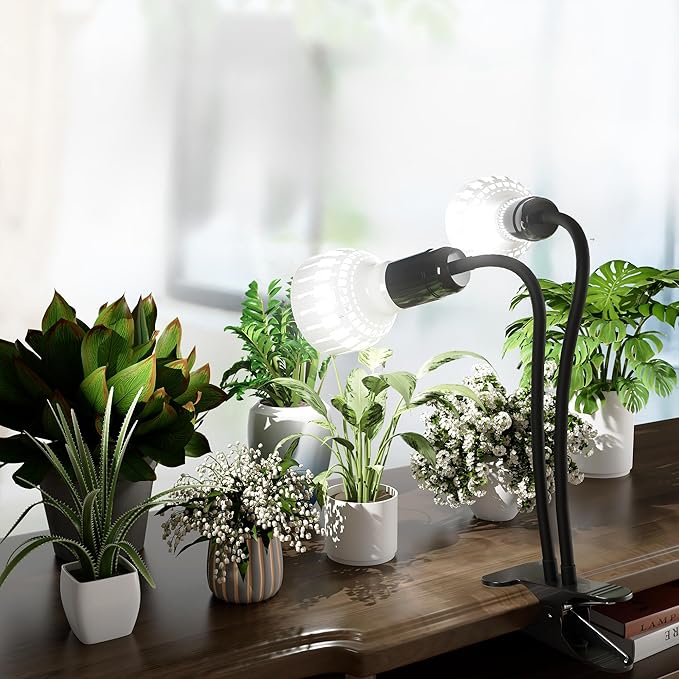 GooingTop Grow Light,24W (160Watts Equiv) 5000K White Full Spectrum LED Growing Lamp Clip on Desk for Indoor Plants,Bulbs Replaceable & Non-dimmable