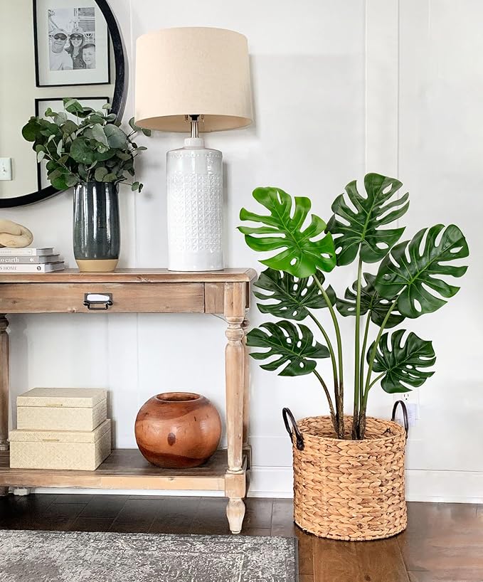 Hollyone 2 Pack Artificial Monstera Deliciosa Plant 3FT Tall Fake Tropical Palm Plants Trees Faux Monstera Indoor Swiss Cheese Plants for Indoor Outdoor Home Office Garden Living Room Decoration