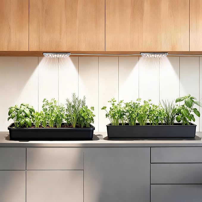 Dual Head LED Grow Light for Indoor Plants, Full Spectrum Under Cabinet Plant Light for Shelves, High PPFD Spotlight Puck with Timer & Dimmer, Stick-On Lamp for Succulents, Terrarium & Mini Greenhouse