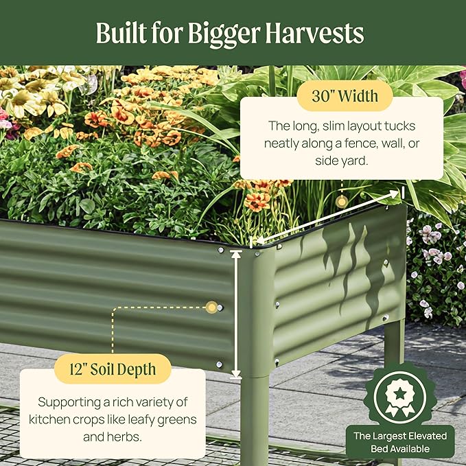 Rolling Elevated Raised Garden Bed - Jumbo Series, 2.5' x 10' Outdoor Planters Boxes with Legs & Storage Rack for Patio, 2000+ Lbs Weight Capacity, Raised Beds for Gardening Herbs Flowers, Modern Gray
