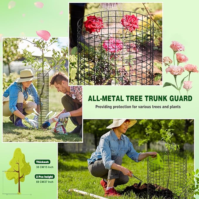 8 Pcs Metal Tree Trunk Protector Guard, 48" Mesh Tree Guards Trunk Protector with Zip Ties, Glove & Metal Stake, Tree Protector from Deer, Protect Bark & Saplings from Mower, Deer & Other Animals