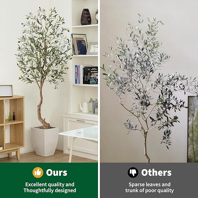 Artificial Olive Trees, 6 Ft Indoor Outdoor Fake Potted Silk Plant Faux Olive Tree with Trunk and Fruits, Artificial Tree Large Olive Plants for Living Room Home House Office Decor