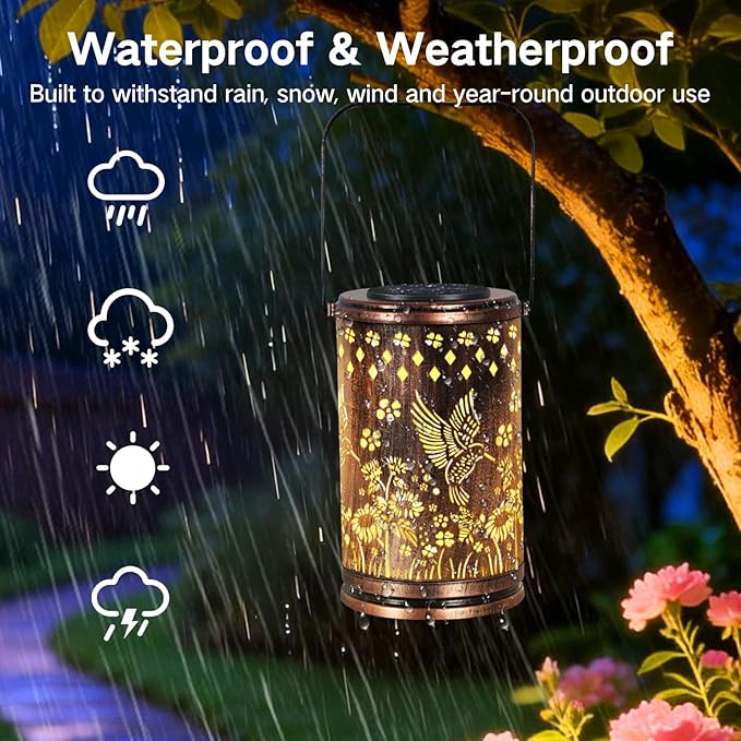 OUTONLIFE Hummingbird Solar Lanterns Outdoor Waterproof, Metal Hanging Solar Lights for Outside Garden, Yard, Patio, Backyard, Porch Decor, Birthday Gifts for Women Mom Grandma