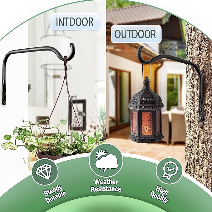 Lifyzoon Durable Plant Hangers Brackets: 2 Pack 6 Inch Outdoor Metal Hanging Plant Brackets - Rustproof Wall Hooks for Hanging Flower Basket Wind Chimes and Lanterns