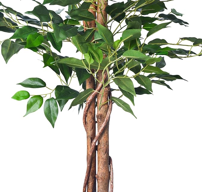 Artificial Ficus Tree 4FT Faux Silk Plants with Sturdy Plastic Nursery Pot,Fake Ficus Trees for Home Office Farmhouse Indoor Outdoor Decor Perfect Housewarming Gift (4FT-1Pack)