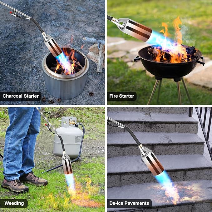 Propane Torch Weed Burner Kit,Weed Torch 360,000 BTU,Blow Torch with 1lb Propane Converter Hose,Blow Torch for Weeds,Wood,Roof,Ice Snow,Road, Fire Start,Charoal Start(Fuel not Included)