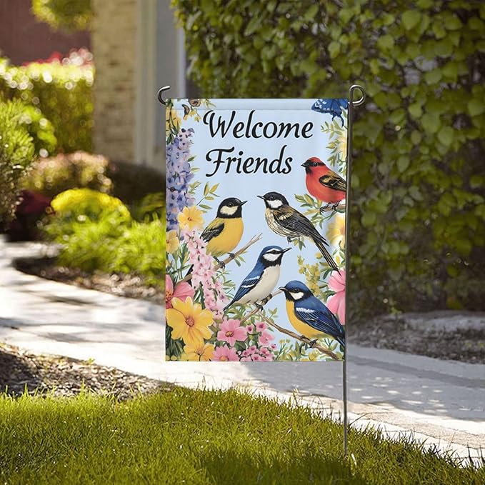 Friends Bird Garden Flag 12x18 Inch Double Sided All-Weather Polyester Outdoor Flag For Patio Lawn Yard And Garden Welcome Decor