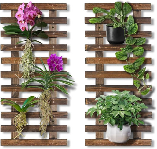 2 Pcs Wall Planters - 11.4"W x 23.62"H Wooden Wall Planters for Indoor Outdoor Plants,Hanging Wood Wall Trellis,Wall Mounted Plant Holder for Orchids,Succulent,Air Plants,Hanging Pots Display