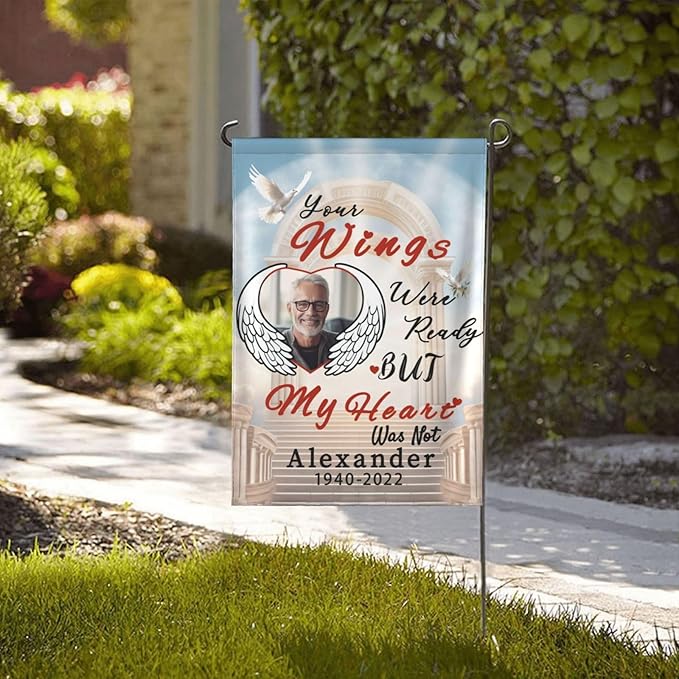 Custom Memorial Flag Personalized Garden Flag for Cemetery in Loving Memory with Photo Name Date Memory Flags Outdoor Double Sided Yard Flags (A-Memorial Flag, 28x40(in))