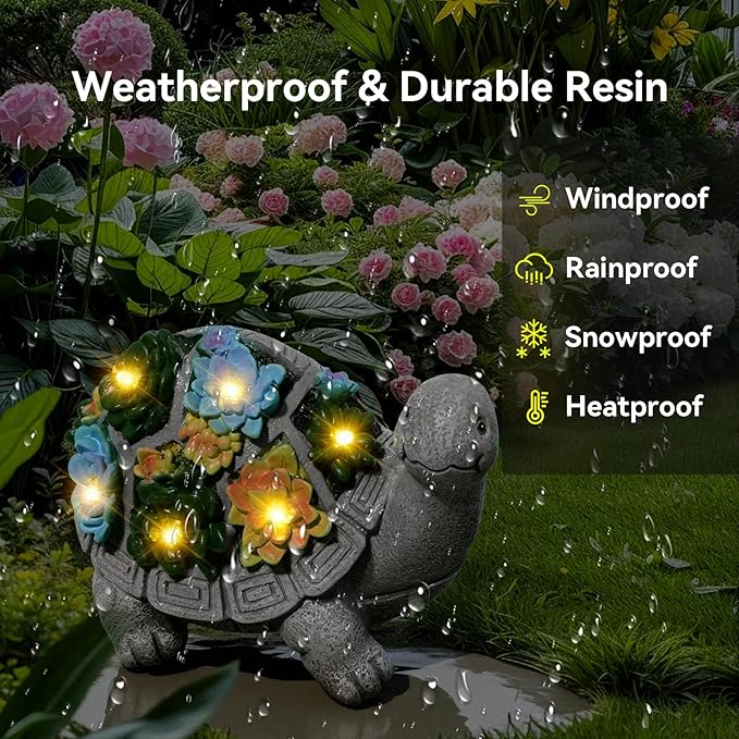 ArtCredit Solar Turtle Garden Statues with LED Lights, Outdoor Decor for Patio Yard Balcony - Unique Housewarming Birthday Gifts for Women Mom Grandma