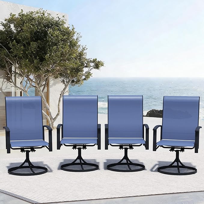 Outdoor Swivel Dining Chair Set of 4, All Weather Patio Dining Chair with Textilene High Back and Metal Frame for Backyard, Lawn Garde and Deck, Blue