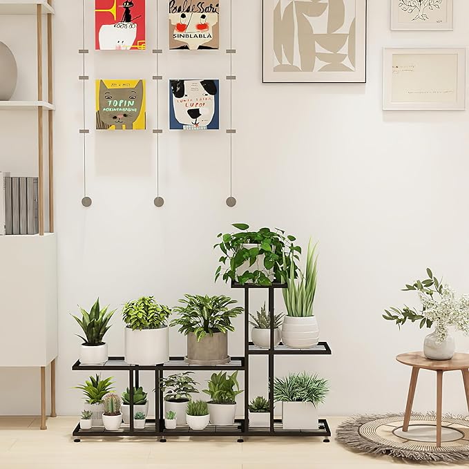 Corner Plant Stand Indoor Outdoor Plant Stands for Patio Black Metal Corner Plant Shelf 7 Tier Multiple Pots Planter Display Rack for Garden Office Living Room Decor,Heavy Duty & Thick (7-Tier)