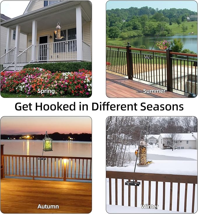 Monalife Deck Railing Plant Hanger Outdoor-Deck Hook Railing Mount，Metal Bird Feeder Hanger for Deck Railing,Fence Shepherds Hooks Pole Bracket for Hanging Hummingbird Feeder,Planter,Flower Baskets