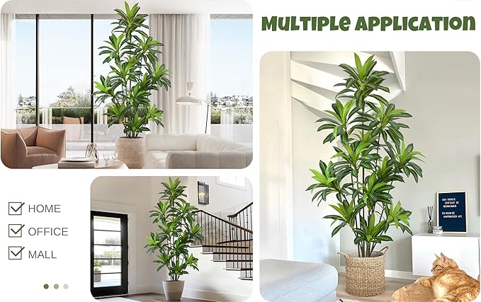 Roselywed Artificial Dracaena Tree 8FT with 243 Leaves & 12 Heads & White Pot Tall Large Fake Faux Tropical Silk Yucca Plant 96 Inch Glossy Thick Leaves for Indoor Home Office Porch Mall School Decor