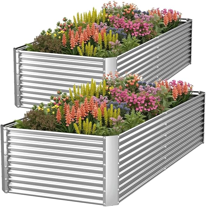 2 Pack Tall Corrugated Galvanized Steel Raised Garden Bed Outdoor, Metal Above Ground Garden Bed for Vegetables and Flowers, Rectangle Raised Beds for Gardening-3x2FT
