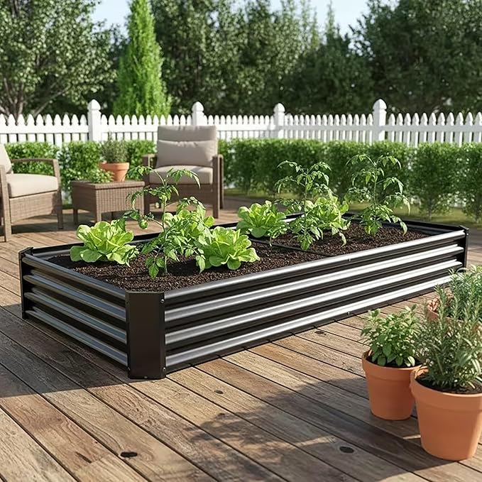 Metal Galvanized Raised Garden Bed Kit, 6 x 3 x 1 ft Galvanized Steel Raised Garden Planter Box Outdoor with Open Base for Growing Vegetables/Flowers/Herbs/Fruits/Succulents, Rectangle, Black