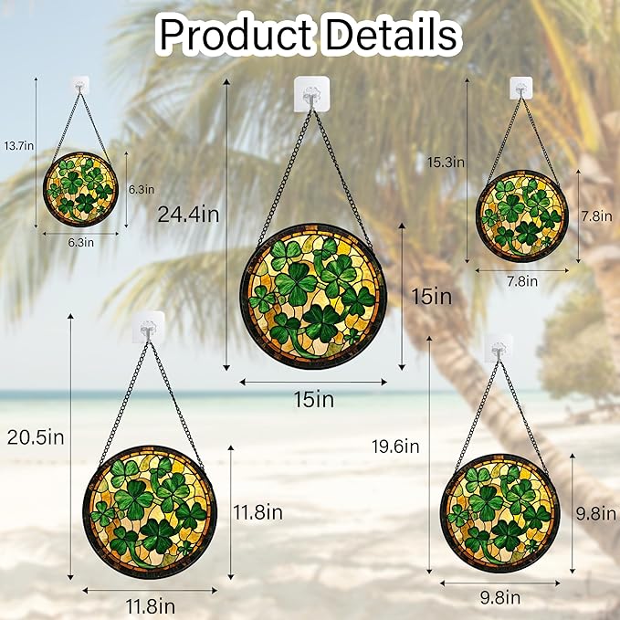 QZQCBLC Stained Glass Window Hanging Green Retro Lucky Clover Large 11.8" - Suncatcher Door Garden Sun Catcher Ireland Decor Birthday Mother's St. Ripack's Day Gift for Woman Mom Men Friend Nana Wife