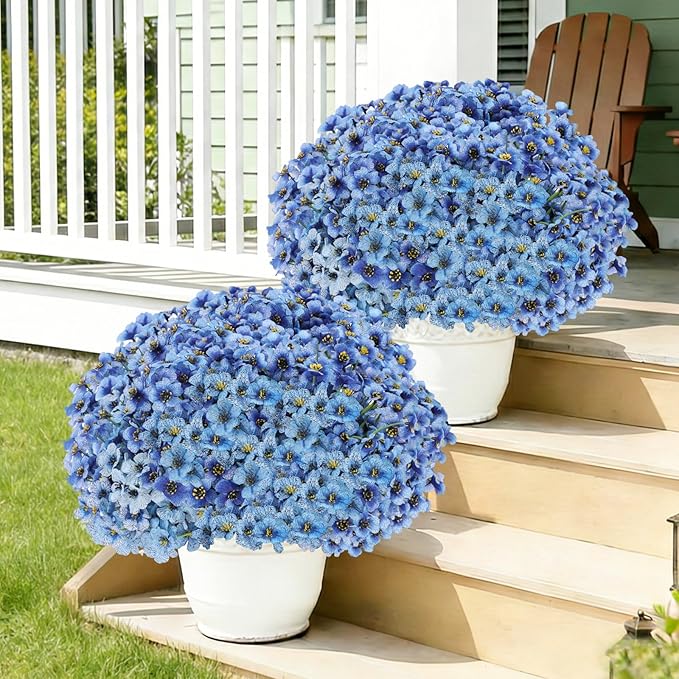 22 Pack Artificial Flowers Outdoor, Faux Flowers UV Resistant with Plastic Plants, Faux Silk Flowers for Outdoors Outside Front Porch Hanging Planter Window Box Garden Decoration(Blue)