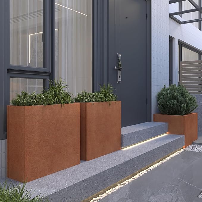 GZLVSOW Corten Steel Rectangular Planter for Outdoor Plants 24" x 10" x 24" Rusted Metal Outdoor Planter Box Spliced Flower Box with Partitions for Outside,Indoor,Garden (Corten, 24 * 10 * 24)