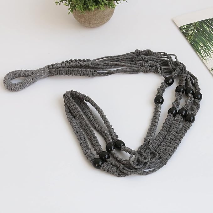 BlueMake Macrame Plant Hanger Indoor Hanging with Wood Beads Macrame Planters No Tassel for Indoor Outdoor Boho Home Decor 35 Inch (Gray,1pc)