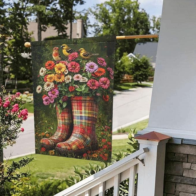 Boots And Plants Garden Flag 12x18 Inch Double Sided All-Weather Polyester Outdoor Flag For Patio Lawn Yard And Garden Welcome Decor
