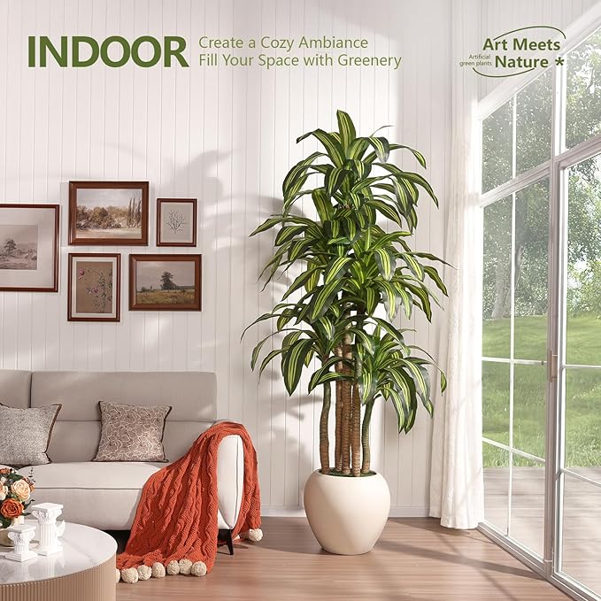 VeriNatural Artificial Dracaena Tree Indoor - 8FT UV Resistant Fake Outdoor Plants with Planter- Tall Faux Tree for Front Porch, Patio, Garden, Wedding, Home, Living Room Decor, VN151