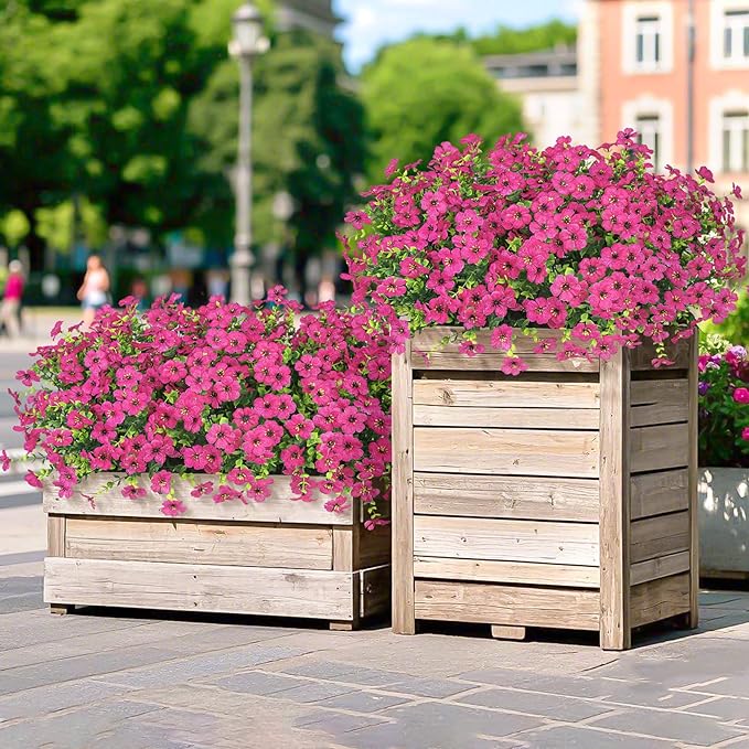 Besteek 20 Bundles Artificial Flowers for Outdoors Decoration Fake Silk Flowers UV Resistant Faux Plants Artificial Daisy Eucalyptus for Spring Summer Garden Yard Porch Window Home Decor, Fuchsia