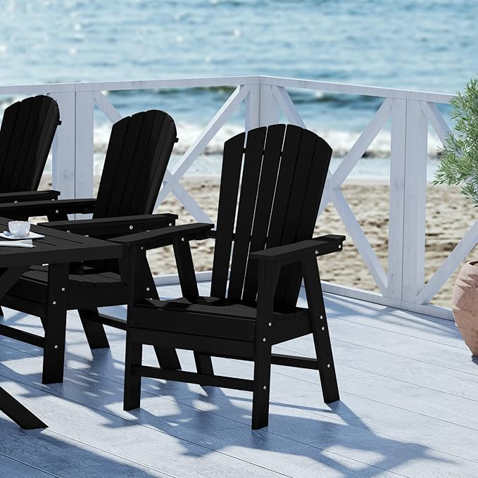 WestinTrends Dylan Dylan Outdoor Patio Shell-Back Adirondack Dining Chair Weather Resistant Black