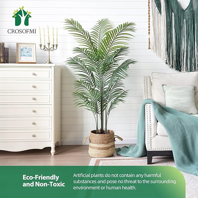 Artificial Areca Palm Plant 5.5Ft Fake Tropical Palm Tree, Perfect Faux Dypsis Lutescens Plants in Pot for Indoor Outdoor House Home Office Garden Modern Decoration Housewarming Gift,2Pcs