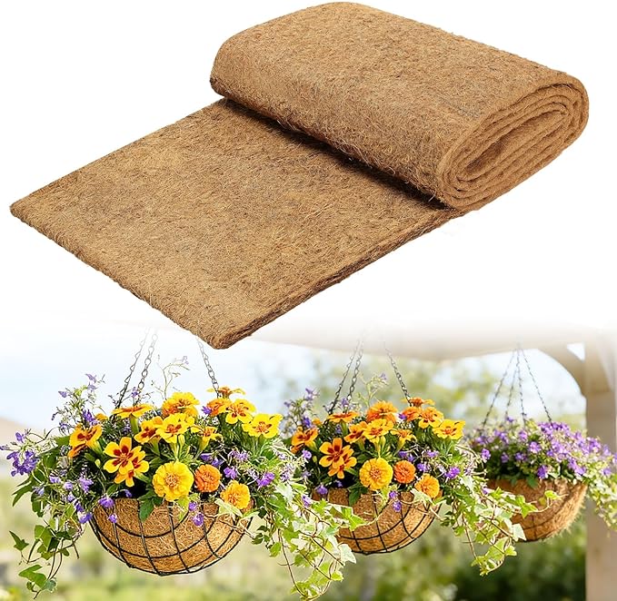 16'' x 160'' Natural Coco Liners for Planters - Coconut Fiber Hanging Basket Liner for Window Box Raised Bed Liner Garden Decoration