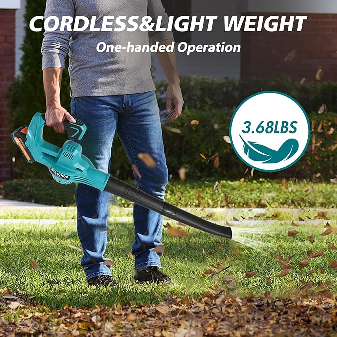 ALSO GO 20V Leaf Blower Cordless, Electric Leaf Blowers with 2X 2.0Ah Battery and Charger, 480 CFM 160 MPH Battery Powered Leaf Blower, Handheld Lightweight Blower for Lawn, Patio, Sidewalk Cleaning