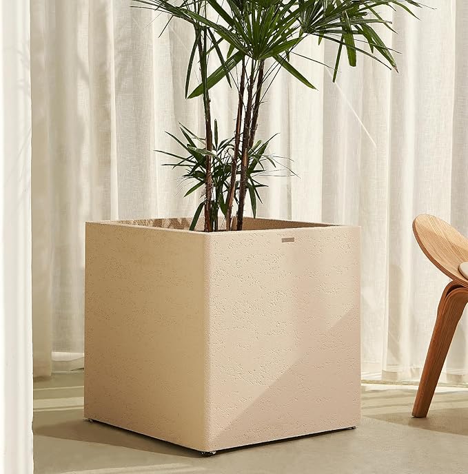 TerraDeco 20 Inch Square Concrete Planter（20Lx20Wx20H，48 Pounds）,Durable All-Weather Use with Drainage Holes,Large Square Planter for Outdoor Indoor Plants
