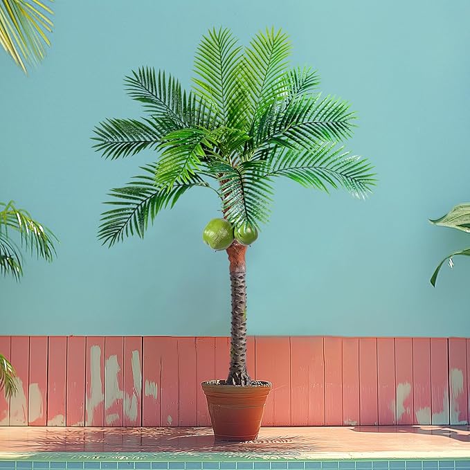 Erimda 30-Year Factory Faux Coconut Tree - 6FT Faux Palm Tree Realistic Thick Trunk & Heavy Duty Leaves, Hand-Carved Bark Texture, Indoor Tropical Decor for Living Room/Store, No Shiny Plastic Look