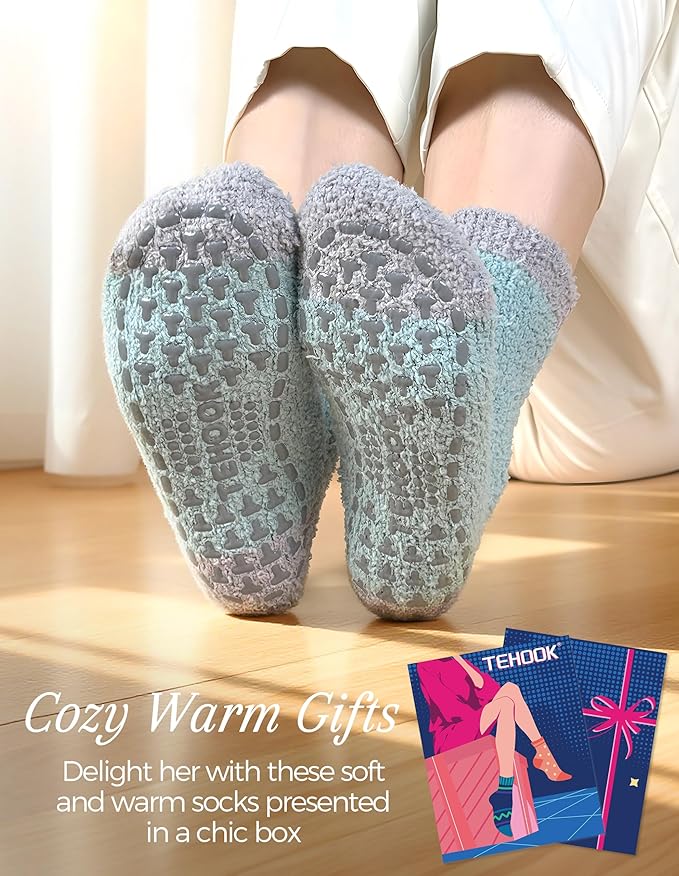 TEHOOK Warm & Cozy Valentines Gifts for Women, Fluffy Fuzzy Plush Sleeping Slipper Socks - Soft Warm Fabric