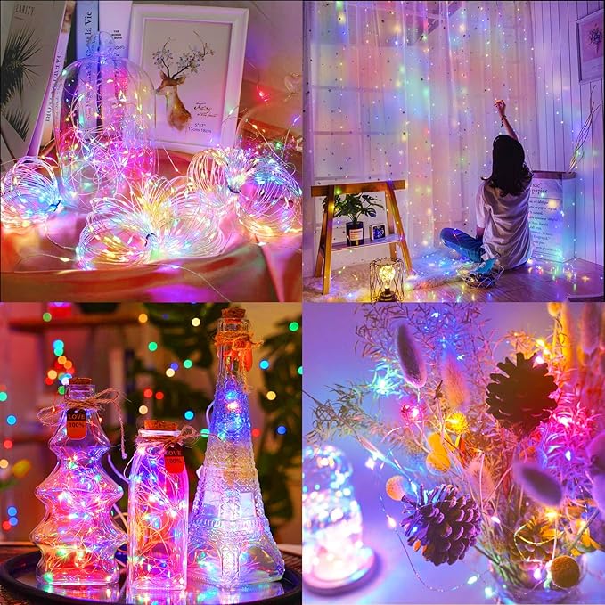 4 Pack Multicolor Fairy Lights Battery Operated with Remote, Waterproof 20FT 60LED Cuttable Twinkle Lights with Timer Indoor Outdoor, String Light for Bedroom, Classroom, Wedding, DIY, Christmas Décor