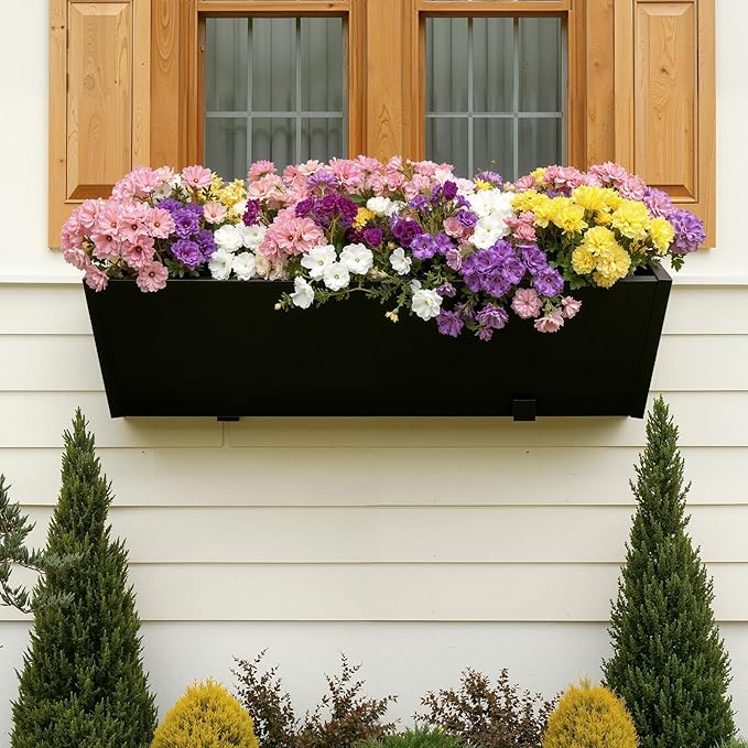 Railing Planter Box Metal Hanging Planter for Outdoor Balcony Heavy-Duty Window Planter Box with Adjustable Brackets 2PCS