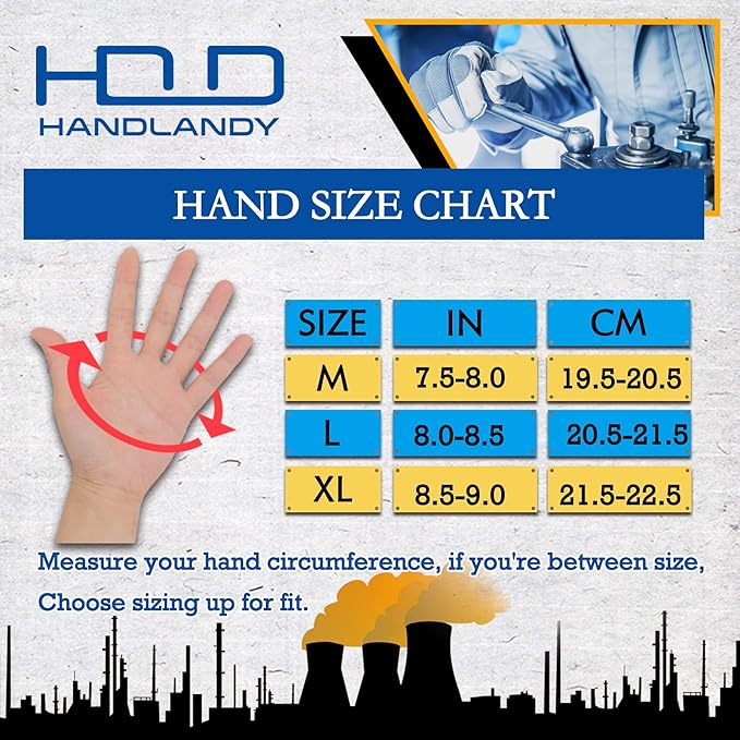 HANDLANDY Anti Vibration Gloves, SBR Padding, TPR Protector, Mechanic Work Gloves (Large, Black)
