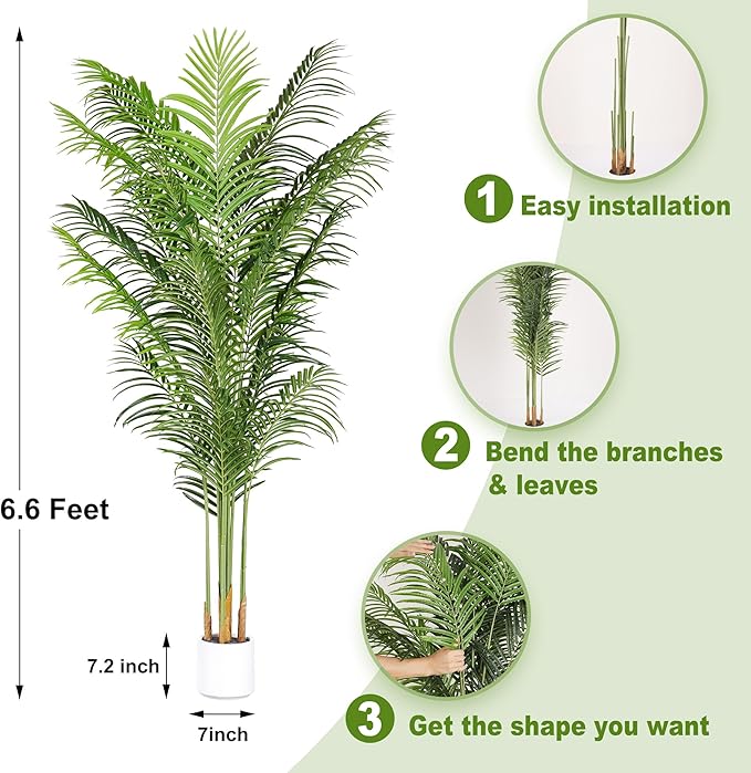 ProDeco Faux Palm Tree 6.6Ft Tall Artificial Plants Indoor Silk Green Floor Big Large Fake Potted Plant Artificial Decor for Home Office Living Room Outdoor
