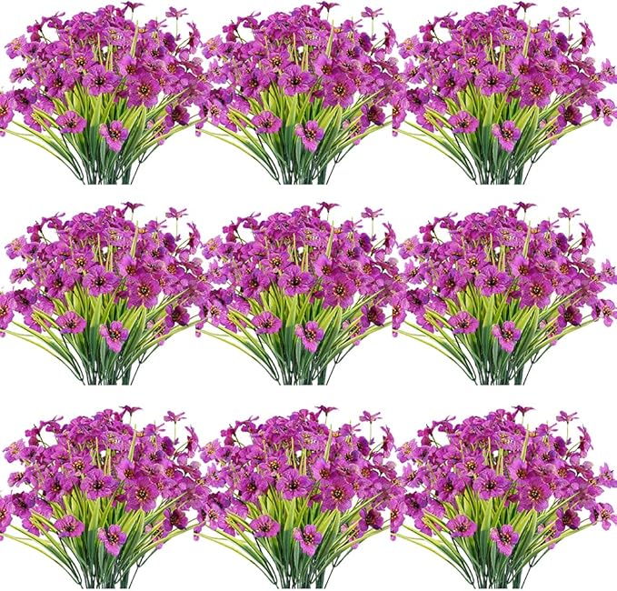JEMONG 30 Bundles Artificial Flowers Outdoor UV Resistant Fake Flowers No Fade Faux Plastic Plants Garden Porch Window Box Decorating(Purple)